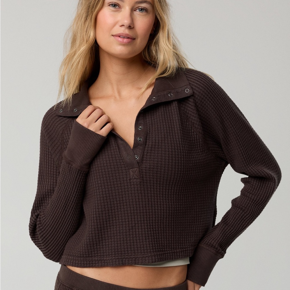 NWT Aerie Wow! Waffle Mockneck Henley Long Sleeve T-Shirt